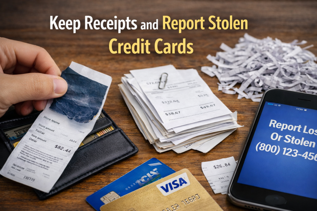 Keep receipts and report stolen credit cards, How To Prevent Credit Card Fraud