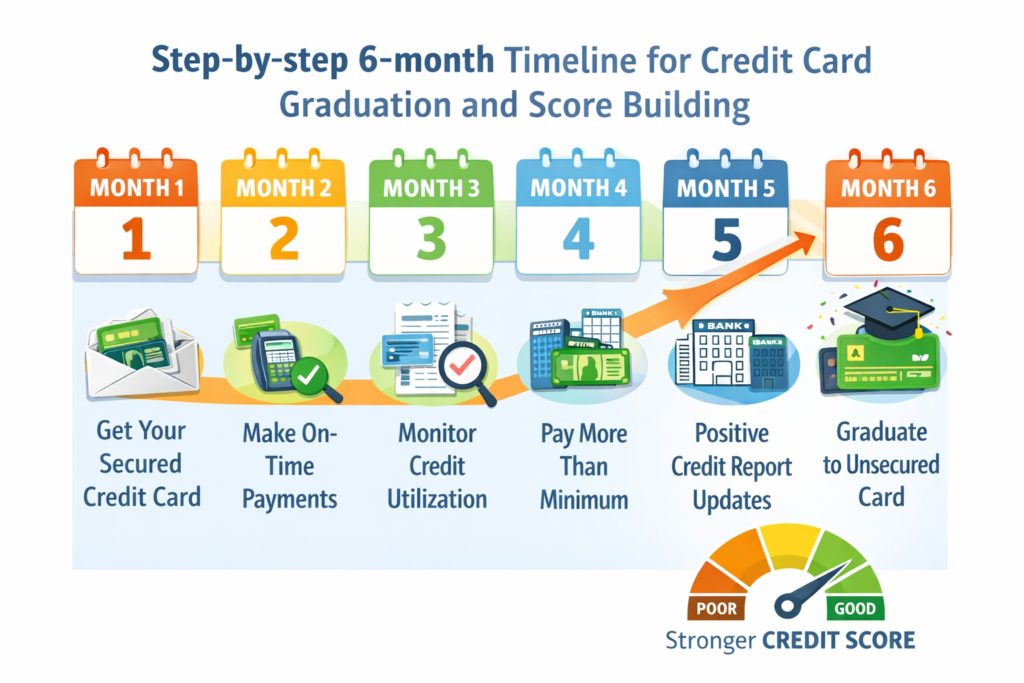 Step-by-step 6-month timeline for credit card graduation and score building